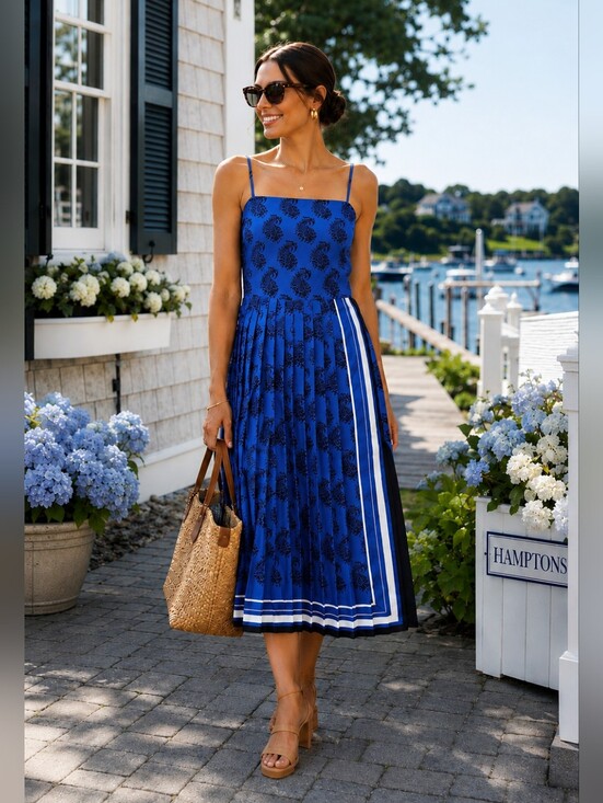 Banana Republic Dresses & Skirts - Banana Republic Blue Paisley Pleated Midi Dress | Size 6